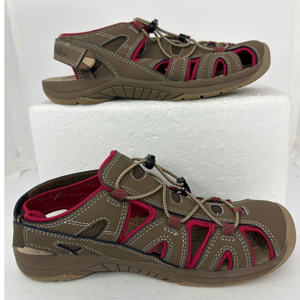 Eddie Bauer Mary Brown Pink Leather Hiking Sandals Womens 8 Bungee Trail Shoes